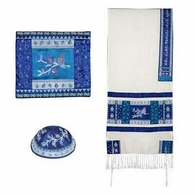 Emanuel Pomegranate Applique Tallit Set - Blue