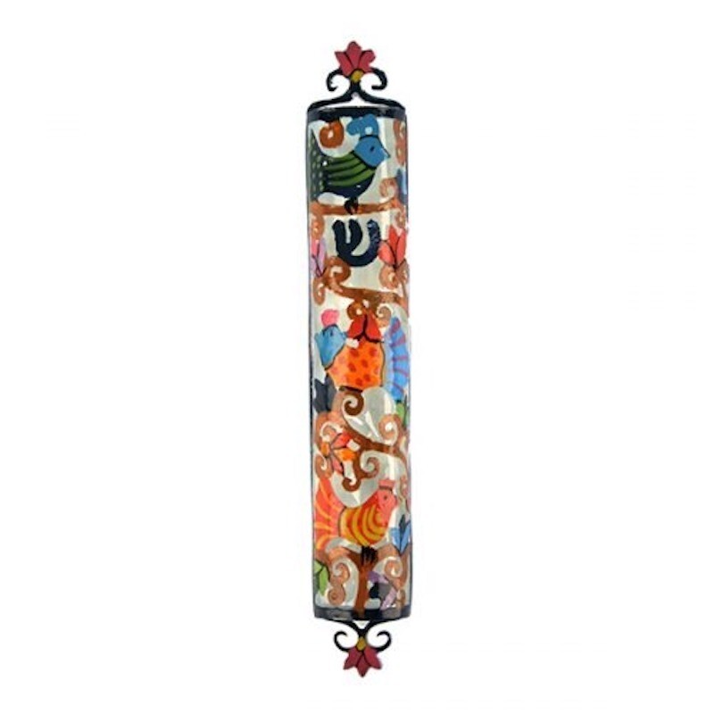 Emanuel Metal Etched Mezuzah - Birds