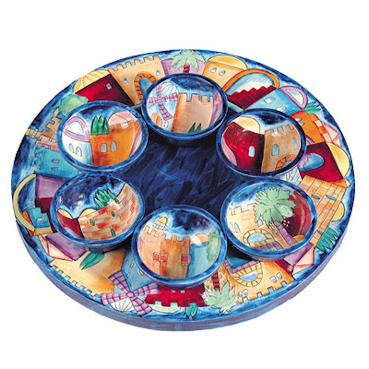 Emanuel Hand Painted Seder Plate &amp; Bowls - Jerusalem