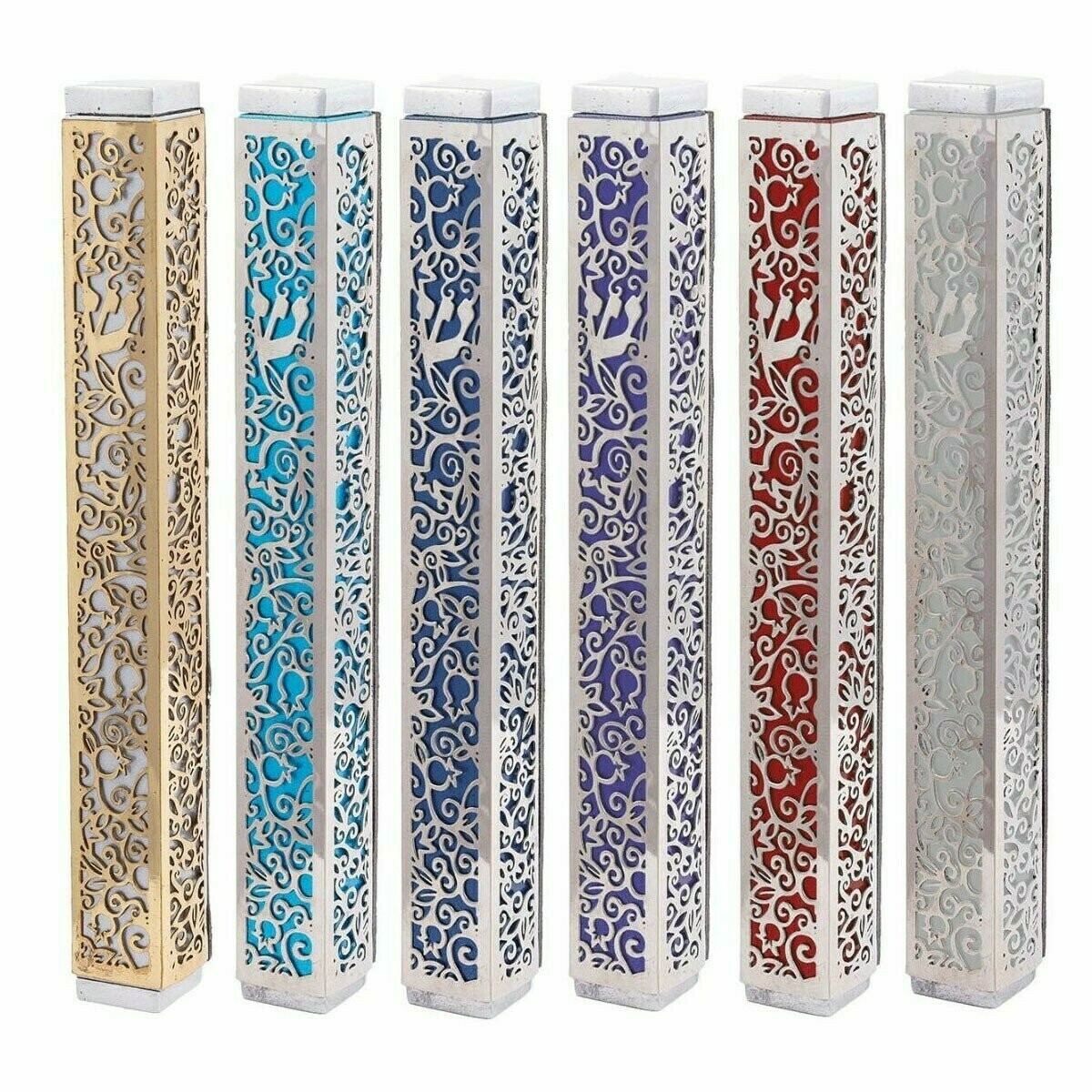 Emanuel Dye-Cut Metal Pomegranate Mezuzah