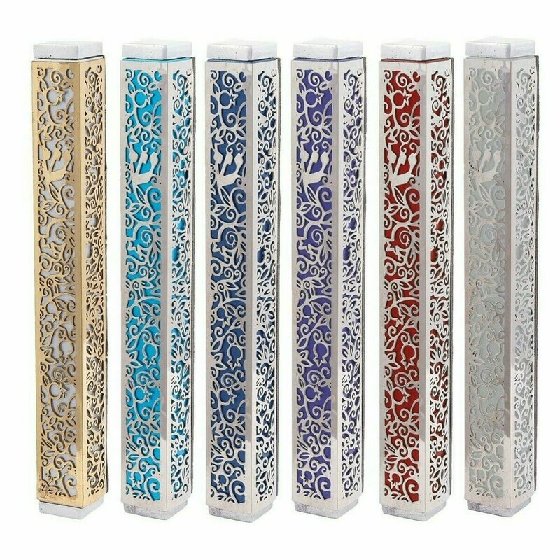 Emanuel Dye-Cut Metal Pomegranate Mezuzah