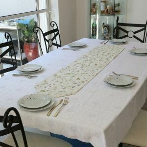 Emanuel Embroidered Pomegranate Table Runner - Silver/Gold 150cm