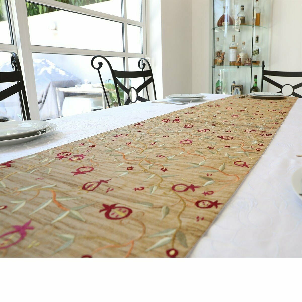 Emanuel Embr'd Pom Table Runner - 200CM