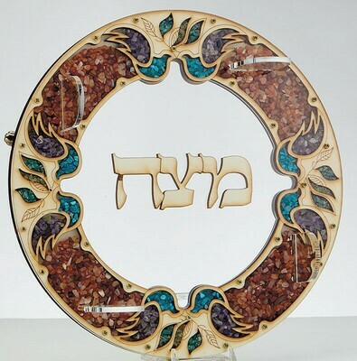 Laser Cut Matzah Tray With Decorative Stone Chips