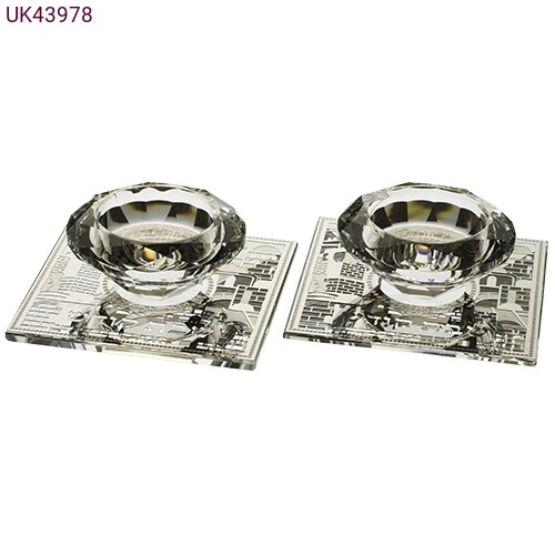 Crystal Candlesticks with Jerusalem - Sq Base