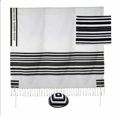 Emanuel Woven Stripes Tallit Set - Jerusalem Atara