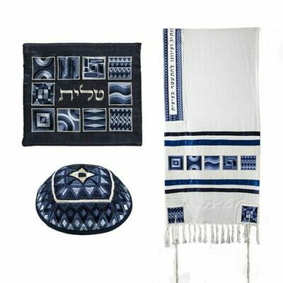 Emanuel Full Embroidery "Squares" Tallit Set