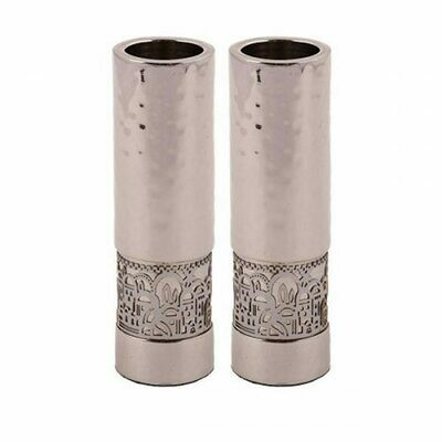 Emanuel Hammmered Round Candlesticks - Silver Jerusalem