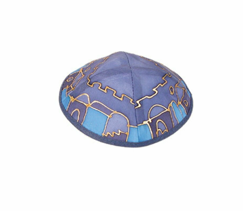 Emanuel Hand Painted Silk Tallit Set - Jerusalem - Blue + White
