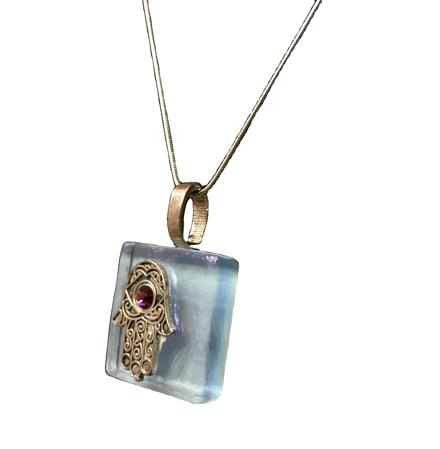 Art Glass Necklace: Hamsah Iridescent