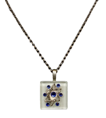 Art Glass Necklace: Star of David White