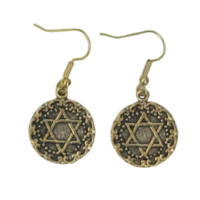 Gold Tone Star of David Lacy Circle Earrings