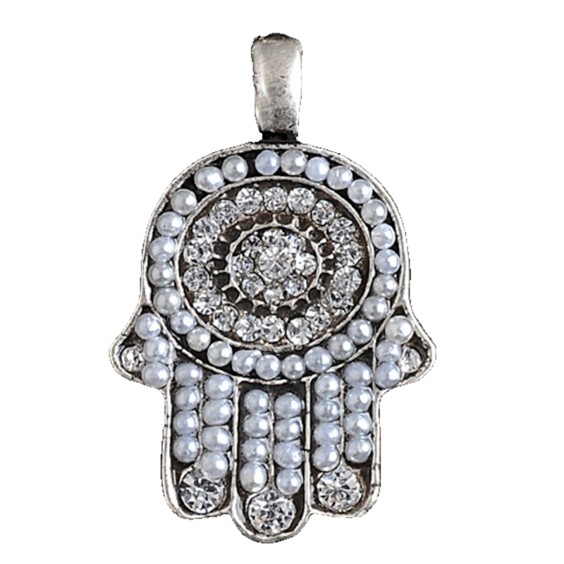 Small Silver Hamsah Necklace in White Gems