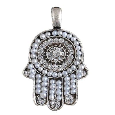 Small Silver Hamsah Necklace in White Gems