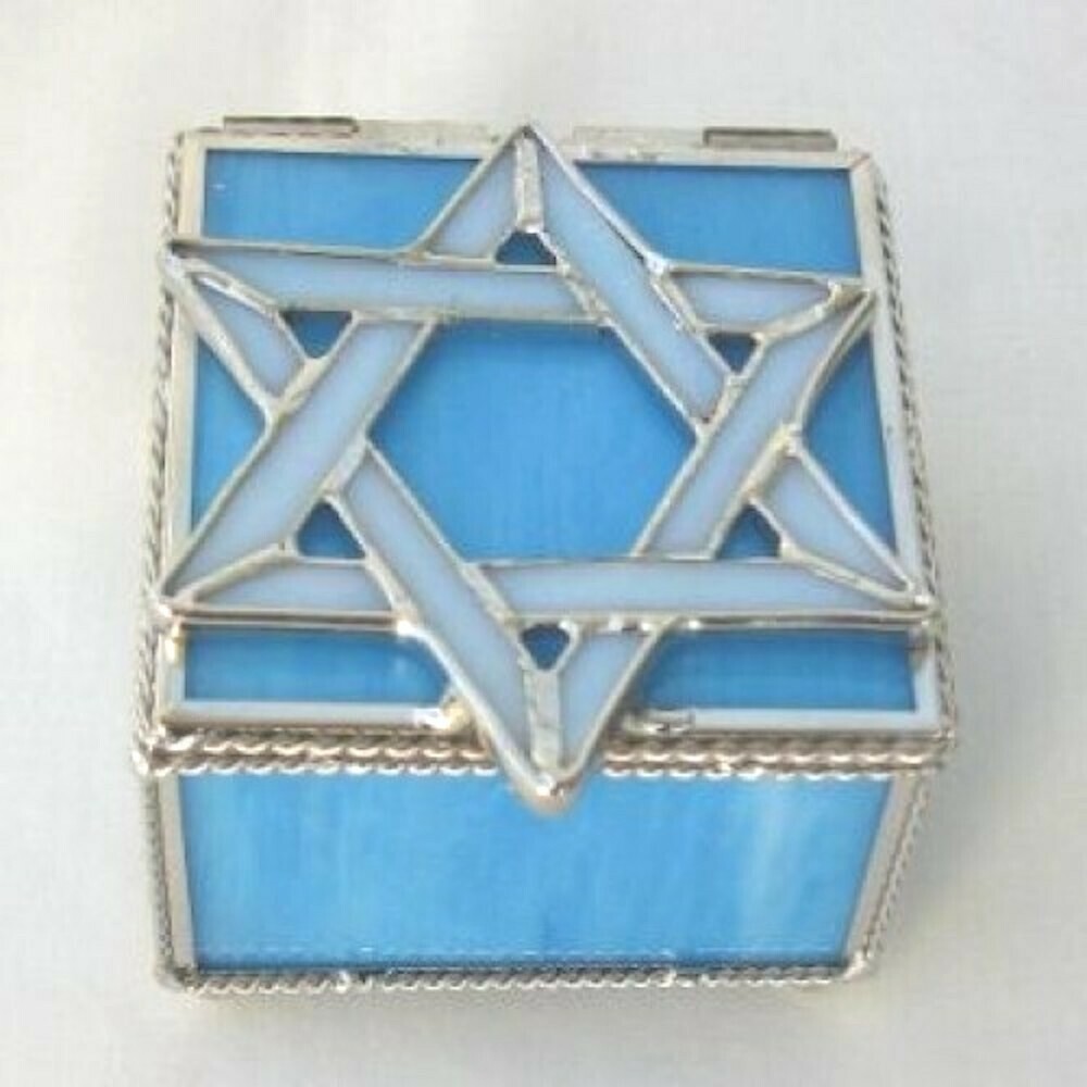 Sm Blue Glass Star Box