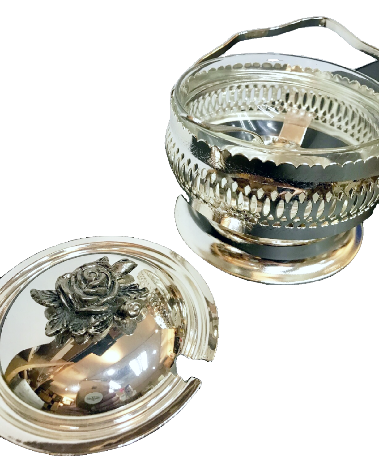 SALE Silver Plated Honey Dish - Carry Handle