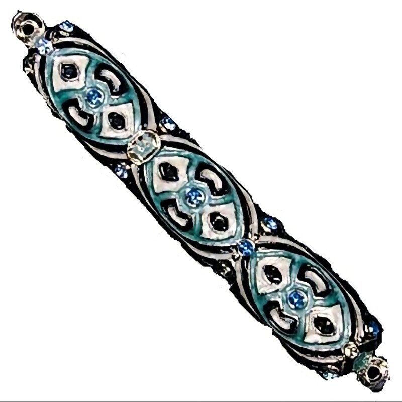 Enamel &amp; Jewel Mezuzah - Medium - Blue/White on Silver