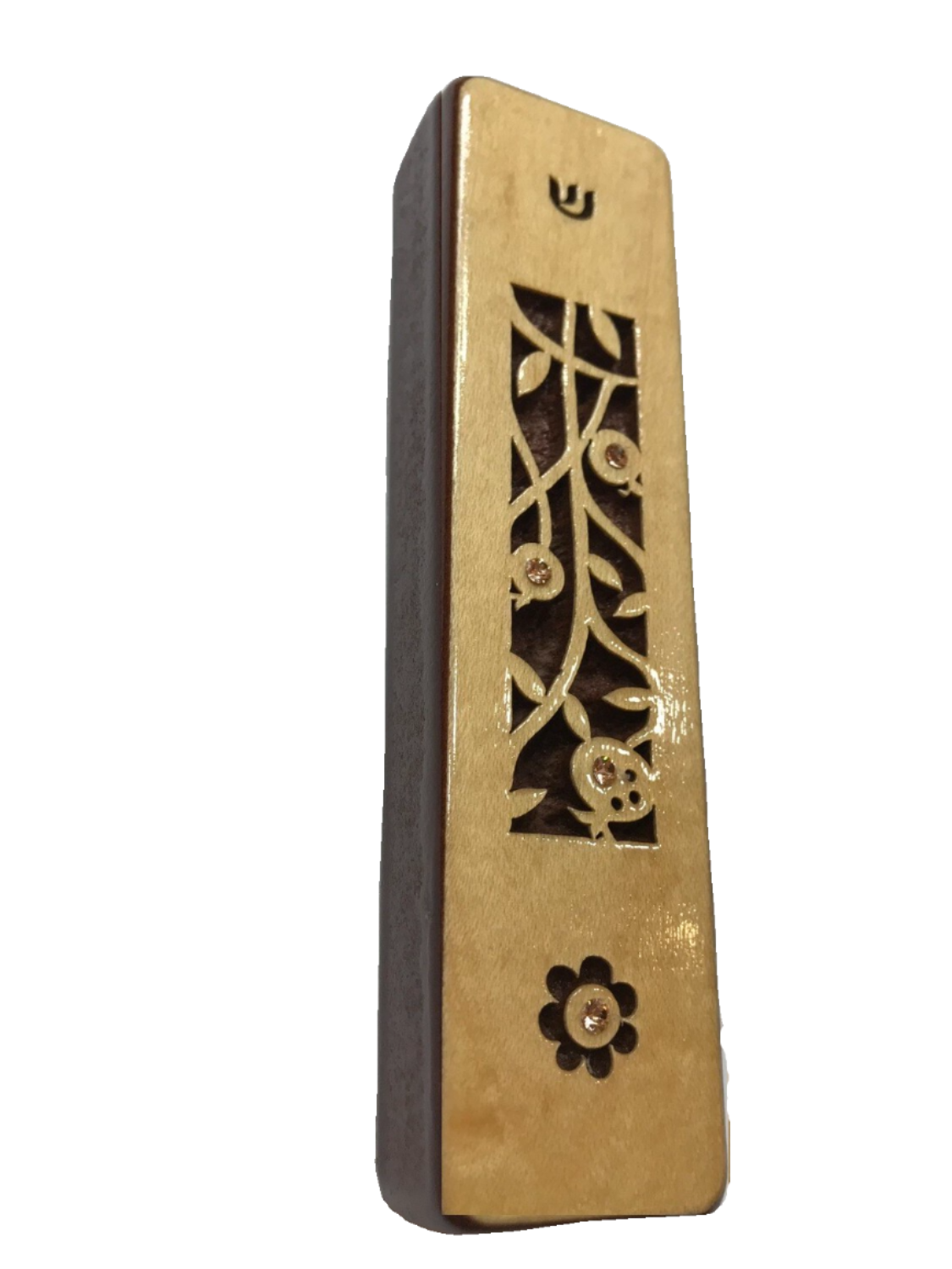 Laser Etched Wood Mezuzah - Pomegranate (7 Species)