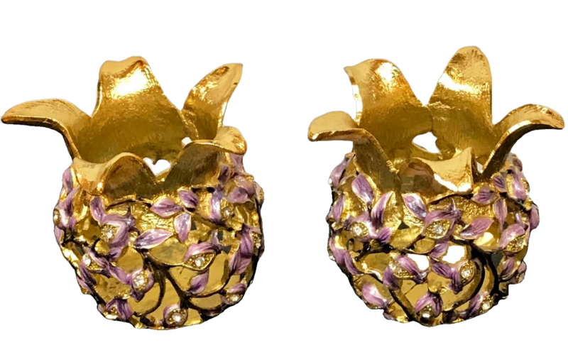 Purple/Gold Pom Tea Light Candleholders
