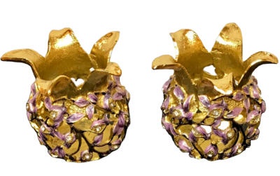 Purple/Gold Pom Tea Light Candleholders
