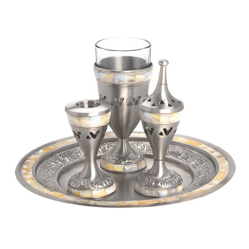 Pewter MOP Havdalah Set - 6pc