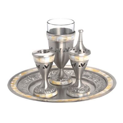 Pewter MOP Havdalah Set - 6pc