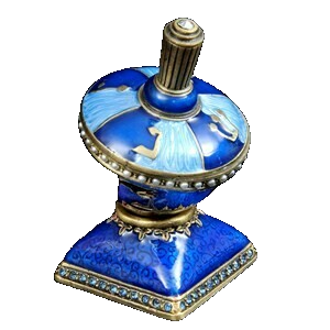 Enameled Pewter Dreidel with Stand - Blue
