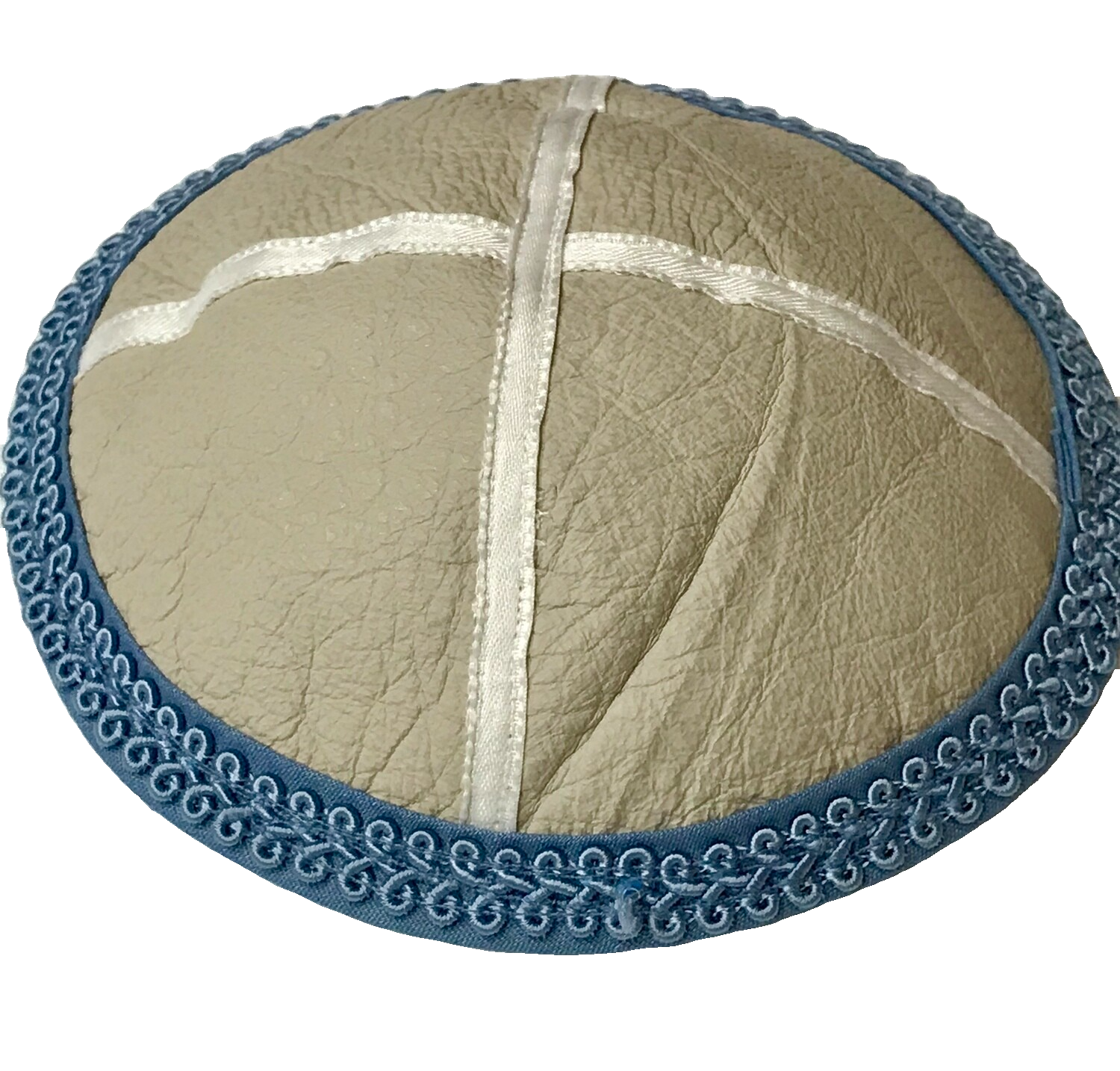Soft Leather Kippah w/ Blue Trim