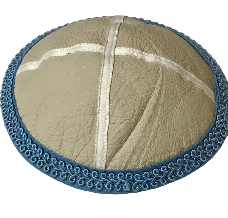 Soft Leather Kippah w/ Blue Trim
