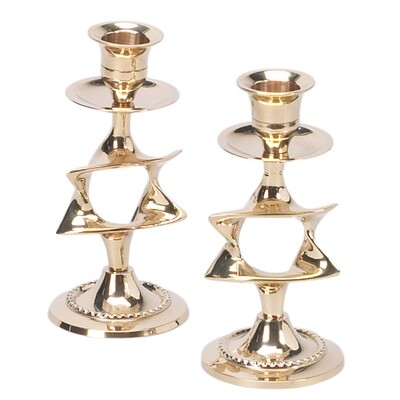 Small Brass Star of David Candlesticks