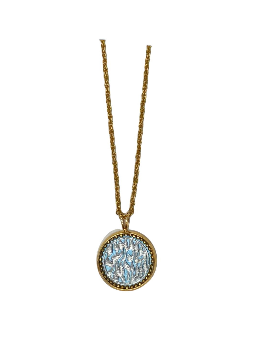 Goldtone Shma Inlay Circle Necklace, Color: Light Blue