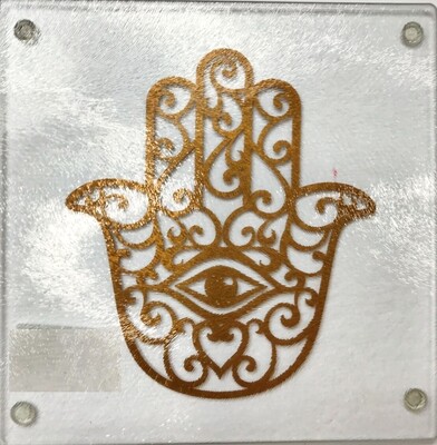 Tempered Glass Hamsa Trivet - Gold