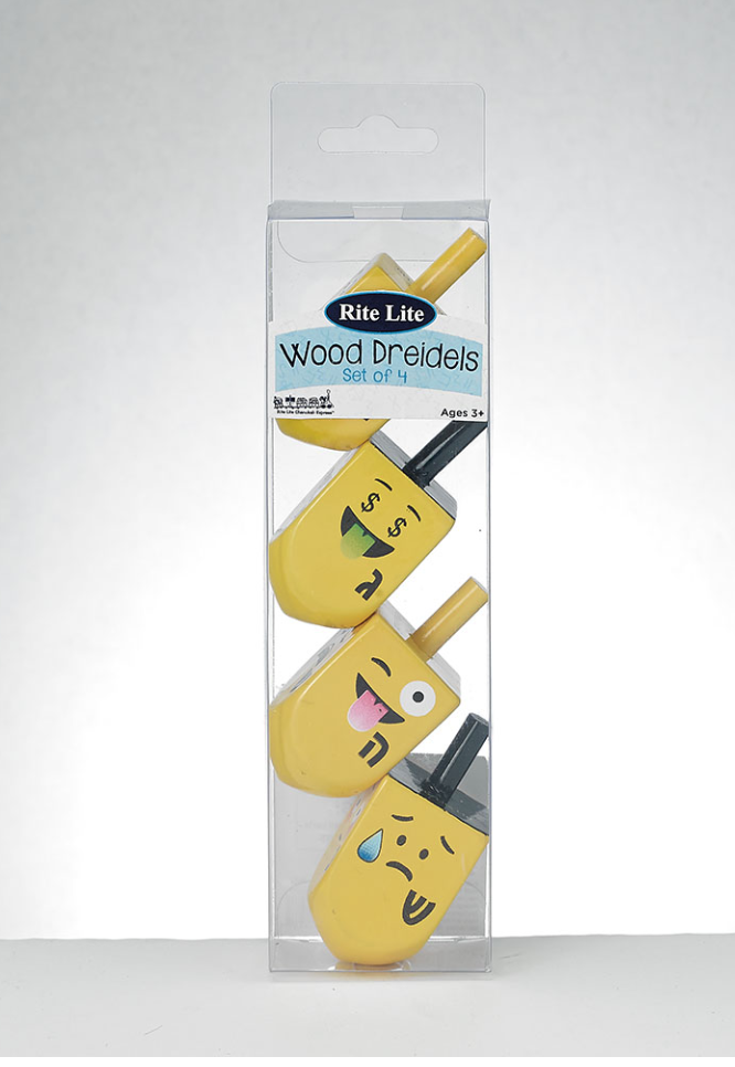 4 Painted Wood Dreidels with Emojis