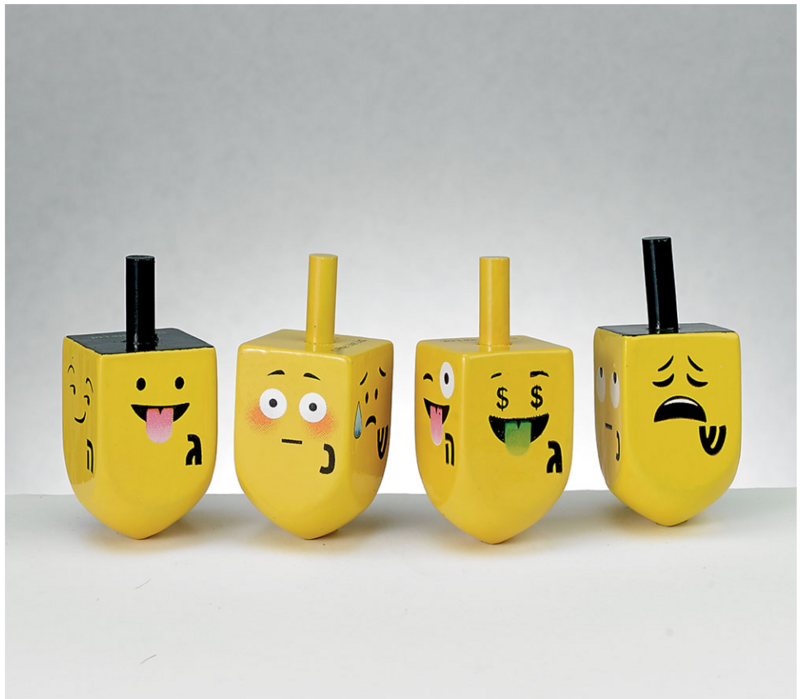 4 Painted Wood Dreidels with Emojis