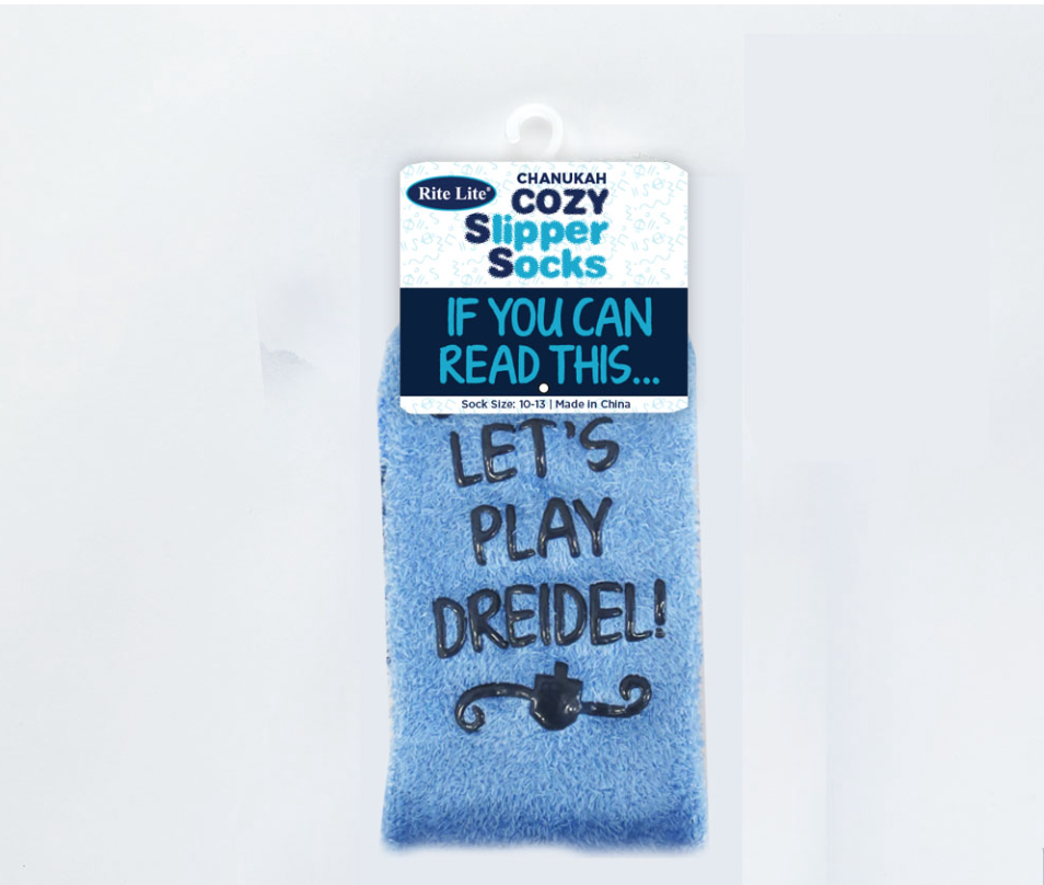 Chanukah Cozy Slipper Socks - Let's Play Dreidel