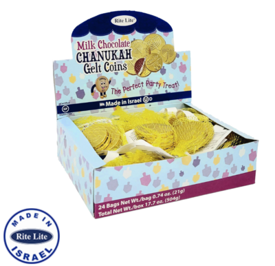 Hanukkah Gold Gelt Milk Chocolate Coins BOX