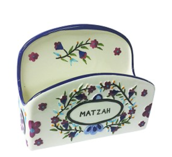 Hand Painted Ceramic Matzah Holder, Color: Red