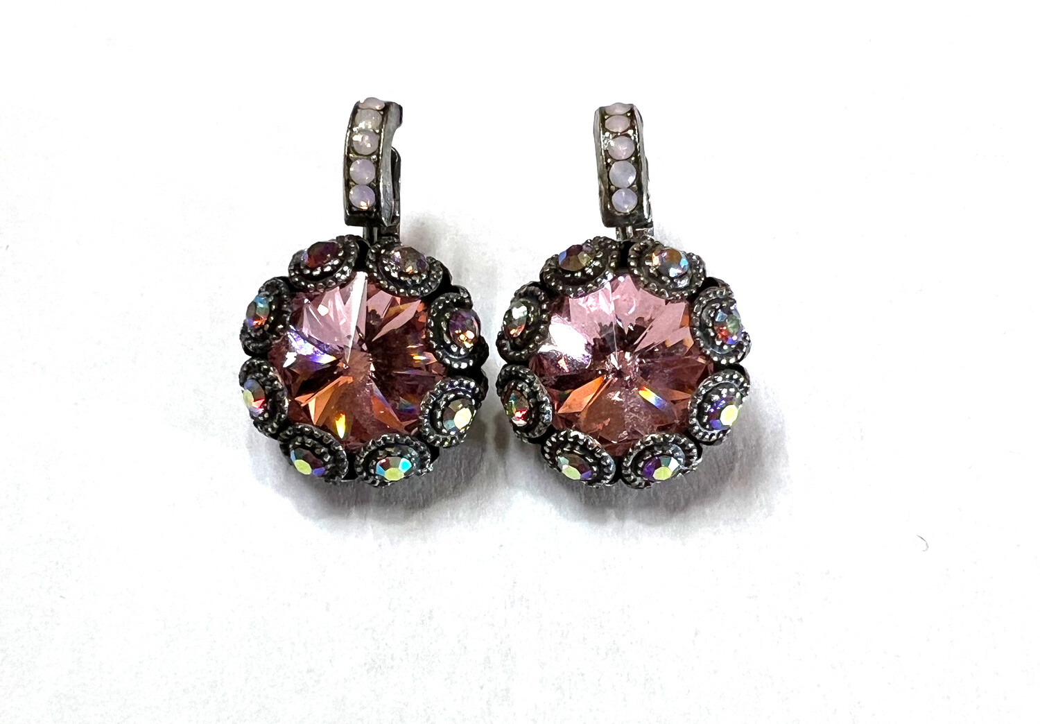 Multicolor Crystal Pewter Leverback Earrings
