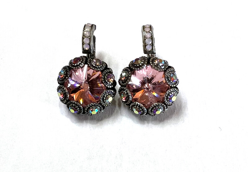 Multicolor Crystal Pewter Leverback Earrings