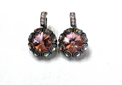 Multicolor Crystal Pewter Leverback Earrings