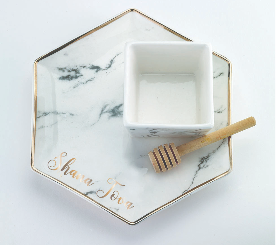 Hexagon Porcelain Apple & Honey Dish Set -3 pc set
