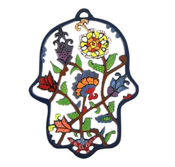 Emanuel Laser-Cut Hand Painted Hamsah - Flowers