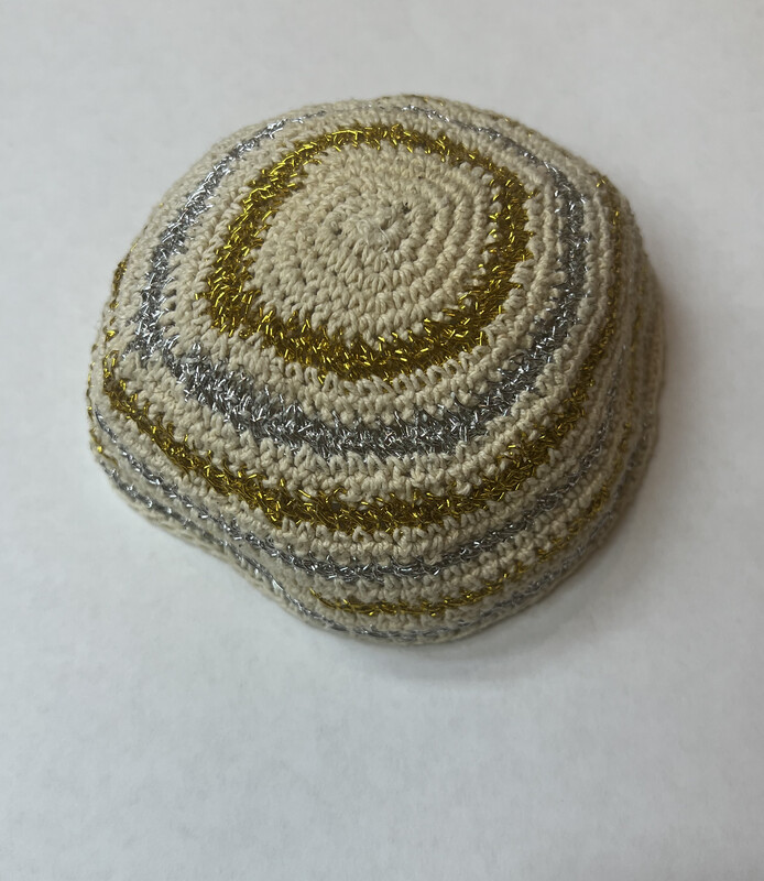 Med Knitted Kippah - Bg/Gl-Sl stripes