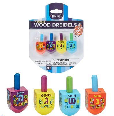 4 Pac Sm Painted Wood Dreidels