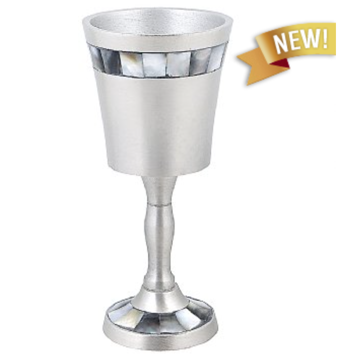 Aluminum Wine Cup with Natural Black Pearl Inlay - Matte Pewter Finish