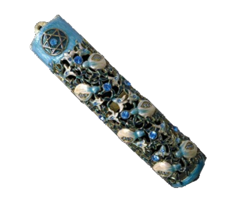 Enamel Jeweled Mezuzah - MED Pomegranates 1219