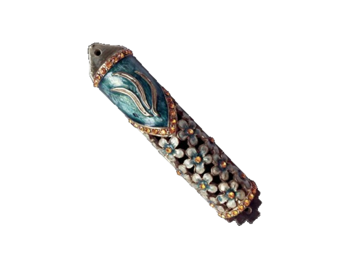 Enamel Jeweled Mezuzah - SM Flower