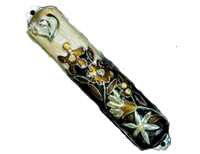 Enamel Jeweled Mezuzah - SM Flower2