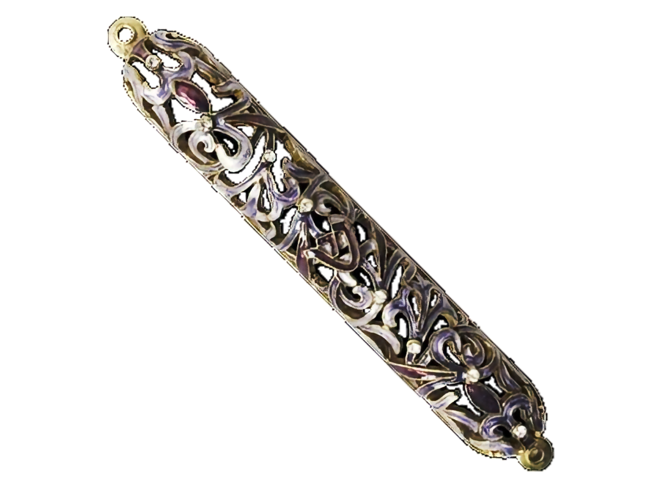 Enamel Jeweled Mezuzah - LG - Lavender/Gold