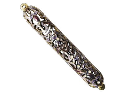 Enamel Jeweled Mezuzah - LG - Lavender/Gold